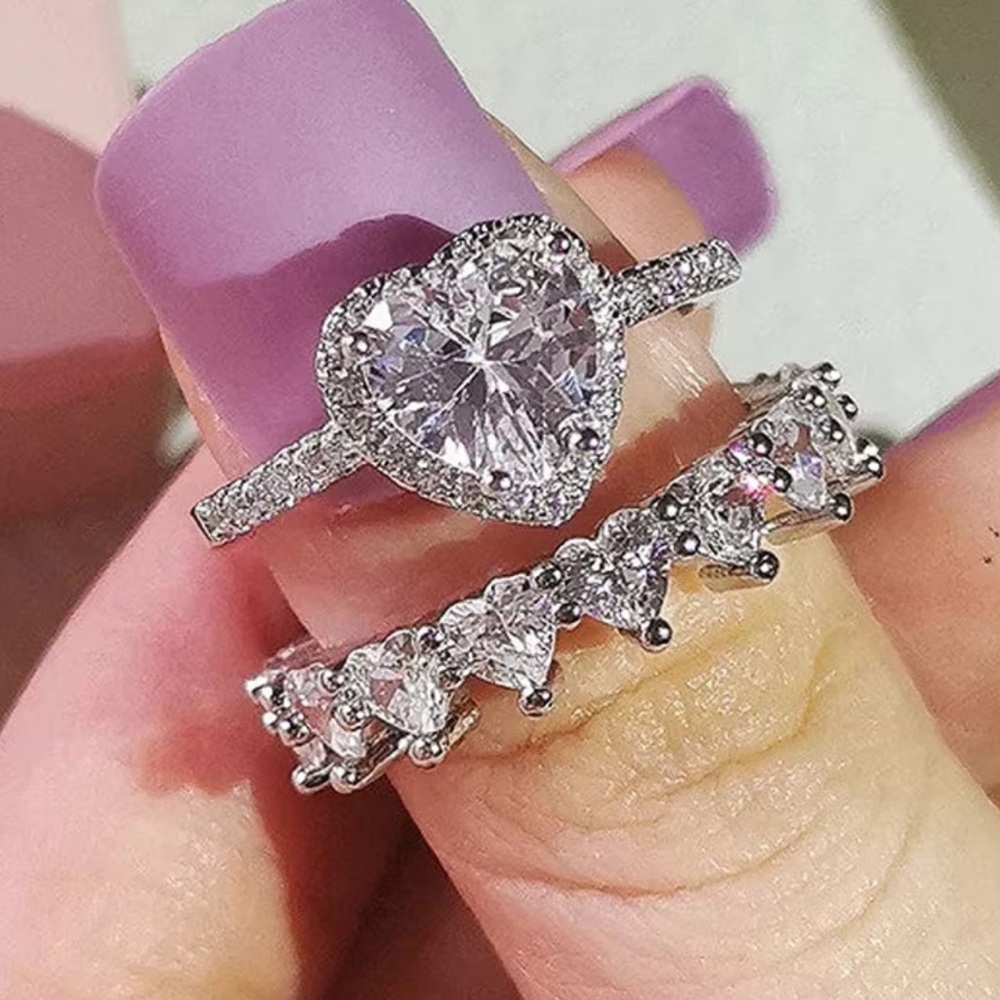 3 Ct Heart Cut Simulated Diamond Engagement Bridal Ring Set 925 Sterling Silver